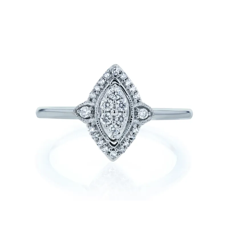 0.16 Carat Natural Diamond Marquise Cluster Promise Ring