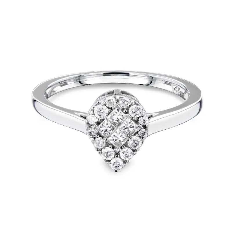 0.25 Carat Natural Diamond Pear Cluster Promise Ring