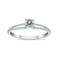 1/10 Carat Round Diamond Solitaire Ring in 14K White Gold