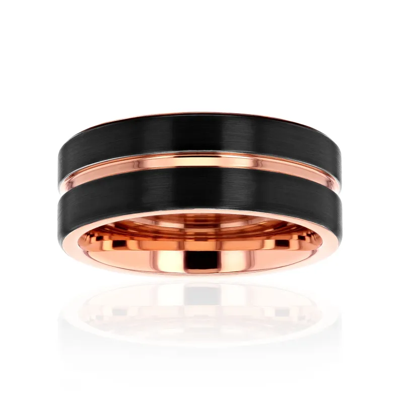 8 mm Grooved Black & Rose Liam Ring