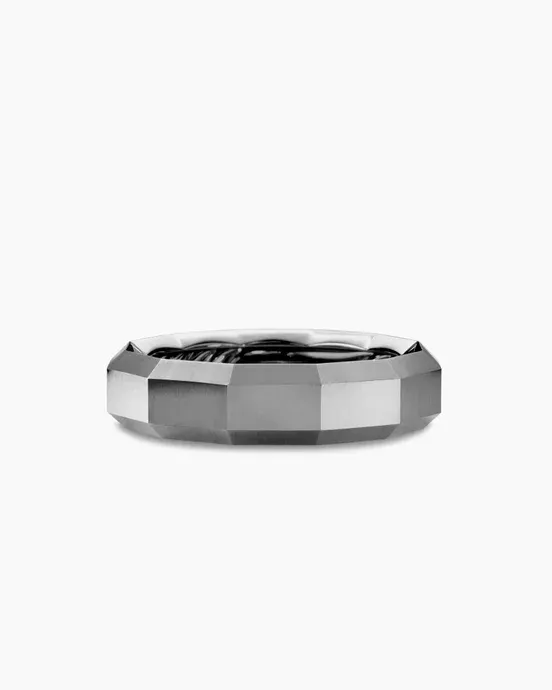 Faceted Band Ring in Grey Titanium, 6mm $425