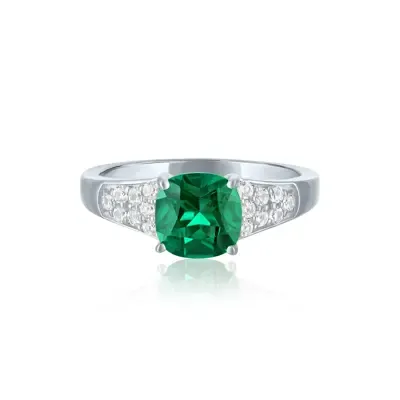 Lab-Created Emerald & Lab-Created White Sapphire Thick Band Ring in Sterling Silver