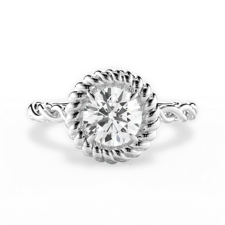 Round Cut Platinum Twisted Metal Halo Engagement Ring