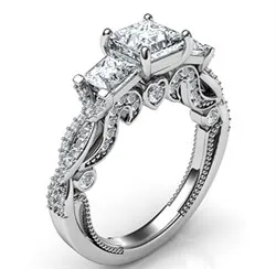 Vintage style engagement ring with two Princess diamonds 0.76 CTW